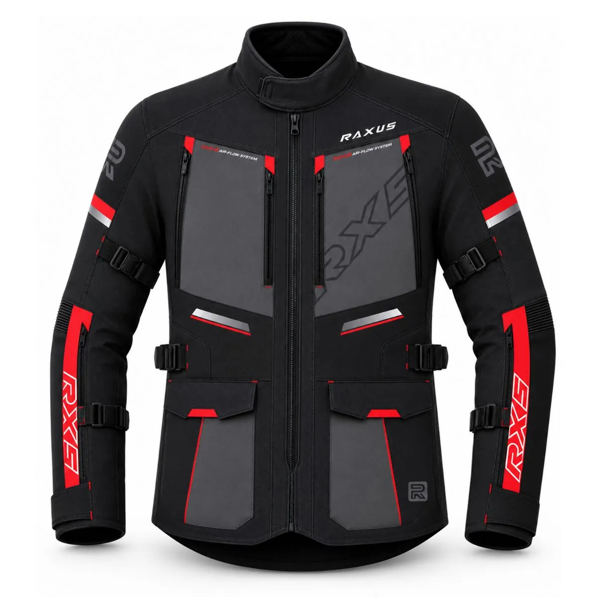 Raxus Sonic Motorcycle Jacket Black Red Front View