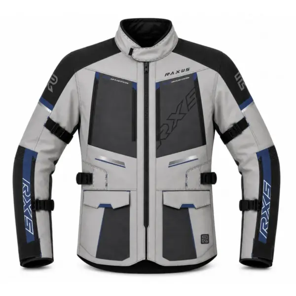 Raxus Sonic Motorcycle Jacket Grey Blue Front View