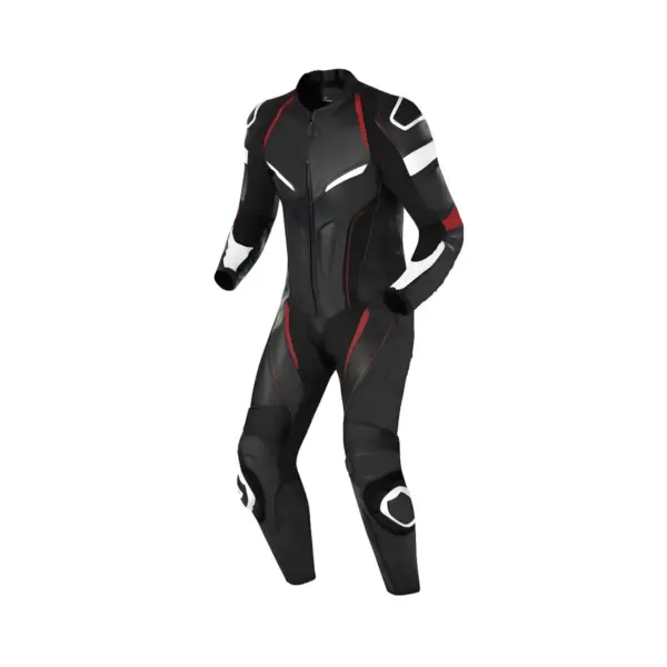 Raxmoto Custom One Piece Leather Racing Suit – Black Red White | CE Certified | Made to Order