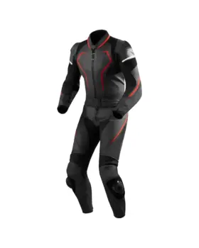 Raxmoto Custom One Piece Leather Racing Suit – Black Red White | CE Certified | Made to Order | Your Design