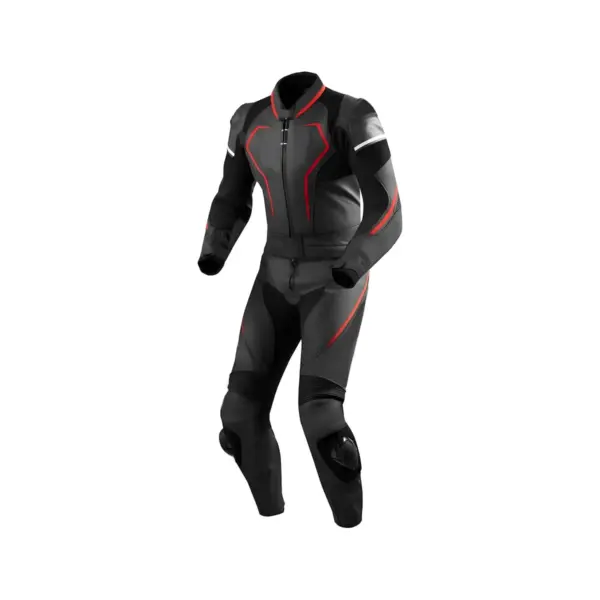 Raxmoto Custom One Piece Leather Racing Suit – Black Red White | CE Certified | Made to Order | Your Design